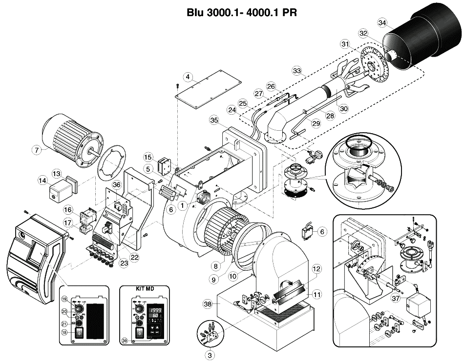 Схема деталей горелки газовой Ecoflam BLU 3000.1 PR/4000.1 PR