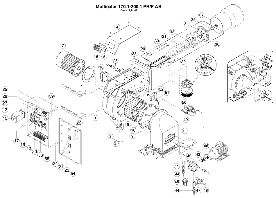 Схема деталей горелки комбинированной Ecoflam Multicalor 170.1 P AB/200.1 P