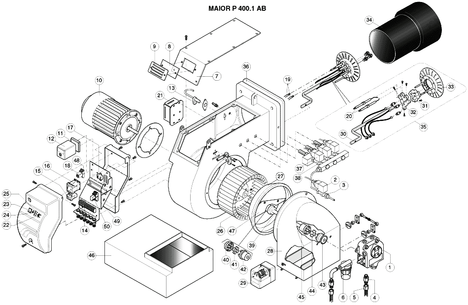Схема деталей горелки дизельной Ecoflam Maior P 400.1 AB